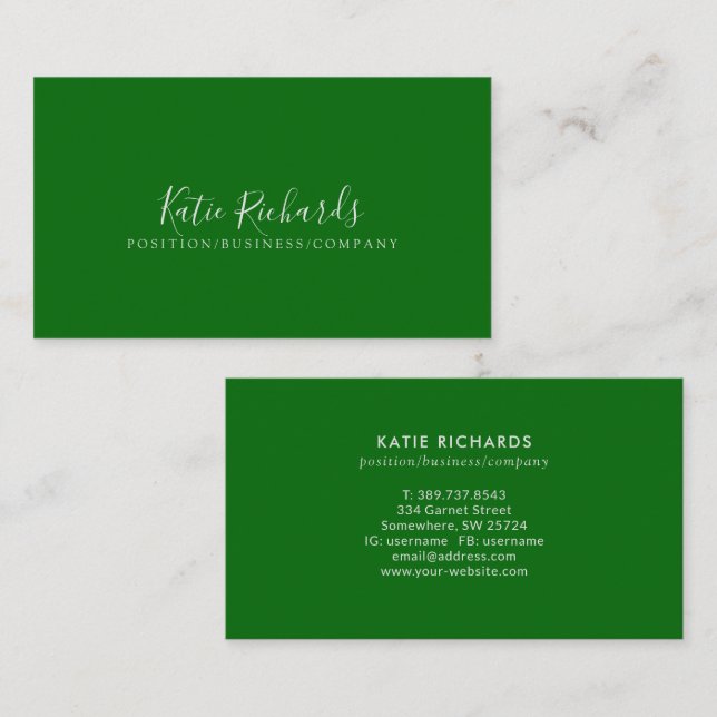 Simple Dark Emerald Green Business Card (Front/Back)