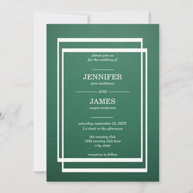 Simple Dark Emerald Rectangle Wedding Invitation (Front)