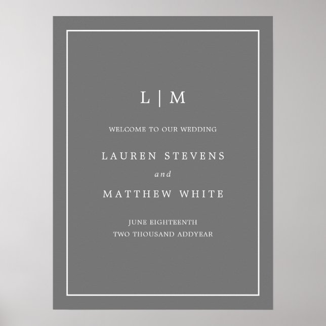 Simple Dark Gray Monogram Elegant Wedding Poster (Front)
