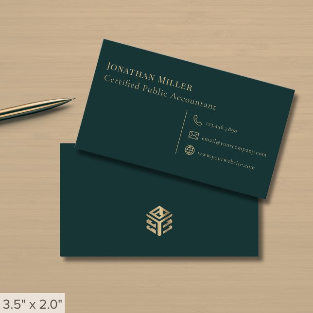 Simple Dark Green and Gold Business Card (Creator Uploaded)