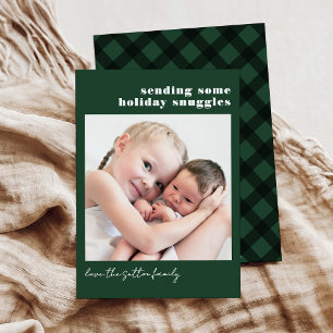 Simple Dark Green and Plaid Sending Some Snuggles Holiday Card