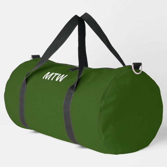 Simple Dark Green and White Monogram Text Template Duffle Bag (Left Corner)