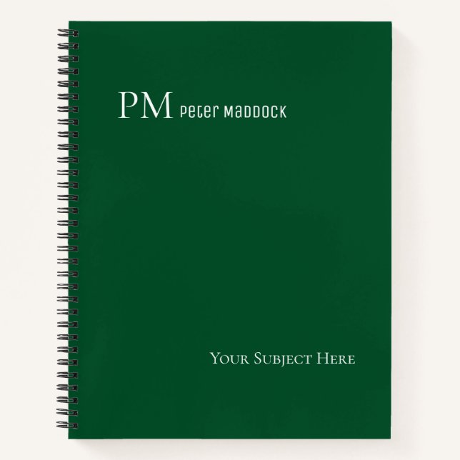 Simple Dark-Green Custom Name Notebook (Front)