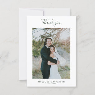 Simple Dark Green Elegant Script Photo Wedding  Thank You Card