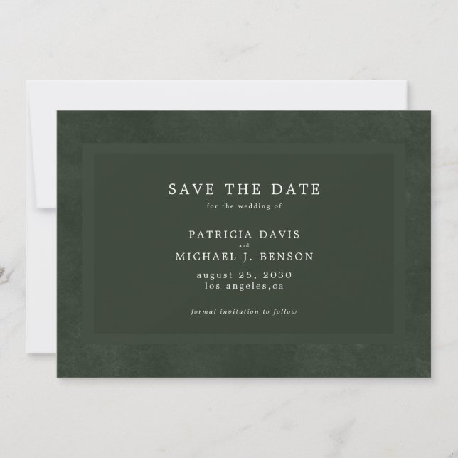 Simple dark green elegant wedding save the date (Front)