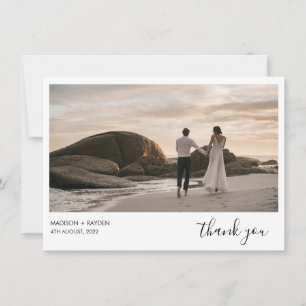 Simple Dark Green Landscape Photo wedding Thank You Card