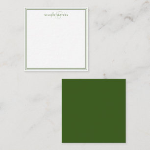 Simple Dark Green Minimalist Monogram Two Border Card