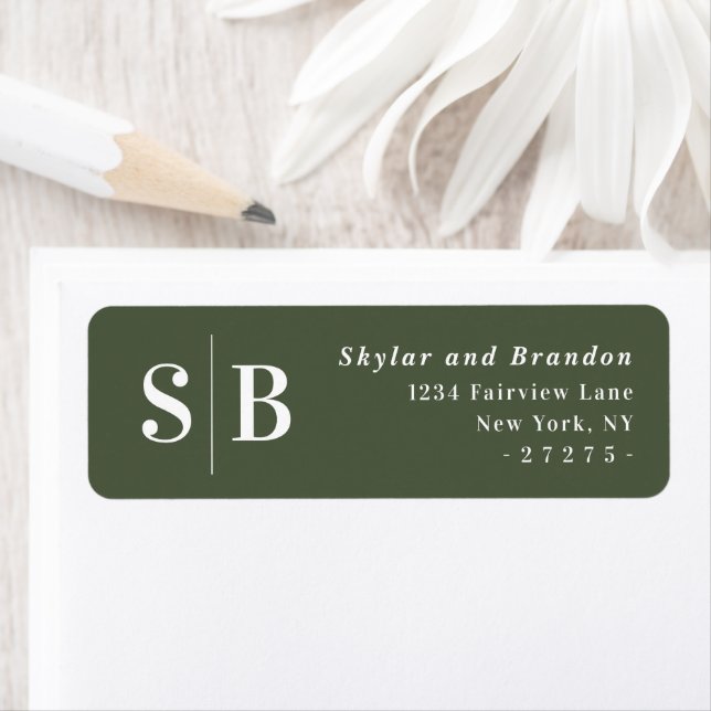 Simple Dark Green Monogram Wedding Return Address (Insitu)
