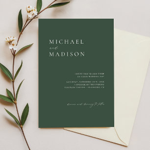 Simple Dark Green Moss Scandi Minimalist Wedding Invitation
