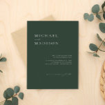 Simple Dark Green Moss Scandi Minimalist Wedding Invitation<br><div class="desc">Introducing our Simple Simple Dark Green Moss Scandi Minimalist Wedding Invitation,  perfect for couples who want a clean and classic look for their big day. This invitation features a sleek Dark Green and white colour scheme and modern handwritten script,  with a minimalistic design that is both timeless and stylish.</div>
