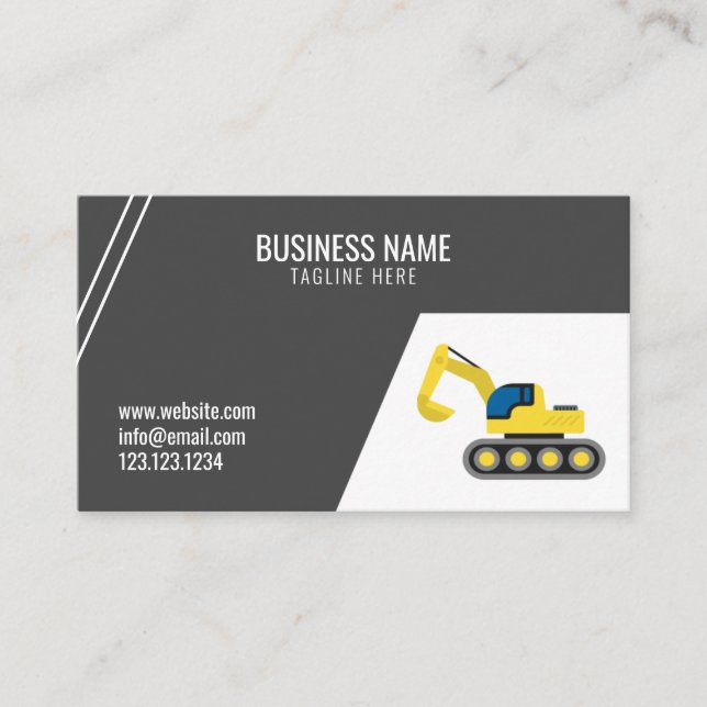 Simple Dark Grey Construction Excavator Building Business Card (Front)