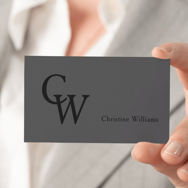 Simple Dark Grey Elegant Monogram Professional Business Card (Dark Gray Elegant Monogram Business Card)