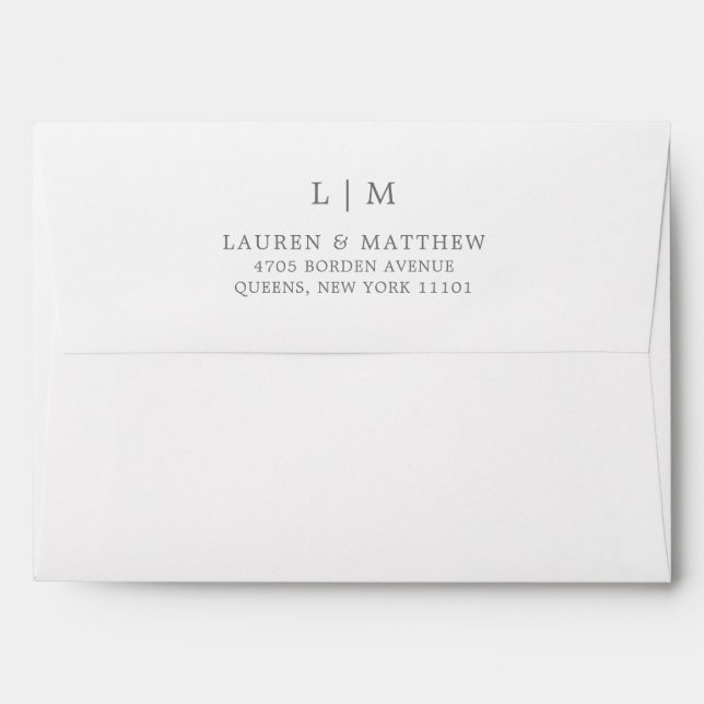 Simple Dark Grey Monogram Elegant Wedding Envelope (Back (Top Flap))