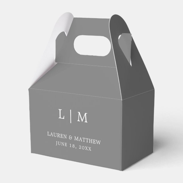 Simple Dark Grey Monogram Elegant Wedding Favour Box (Front Side)