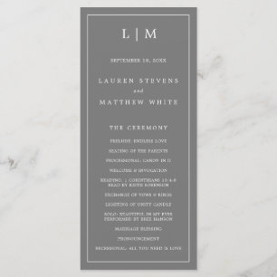 Simple Dark Grey Monogram Elegant Wedding Programme