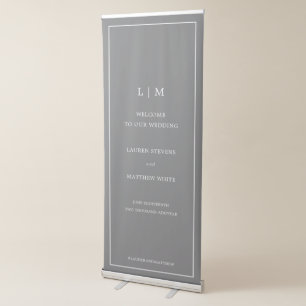Simple Dark Grey Monogram Elegant Wedding Retractable Banner