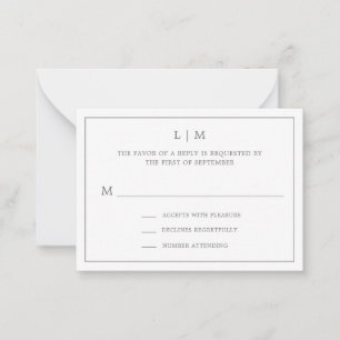 Simple Dark Grey Monogram Mini Wedding RSVP Card