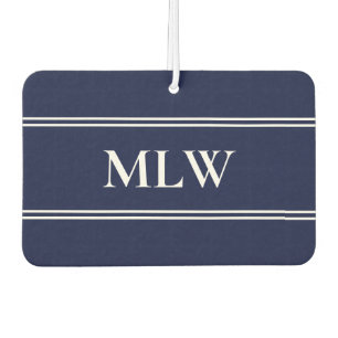 Simple Dark Midnight Blue and White Monogram Car Air Freshener