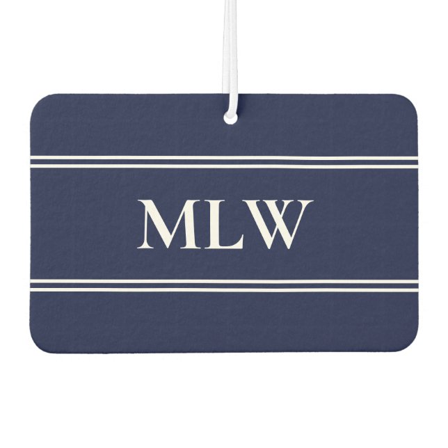 Simple Dark Midnight Blue and White Monogram Car Air Freshener (Front)
