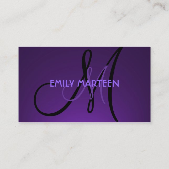Simple dark purple custom monogram cards (Front)