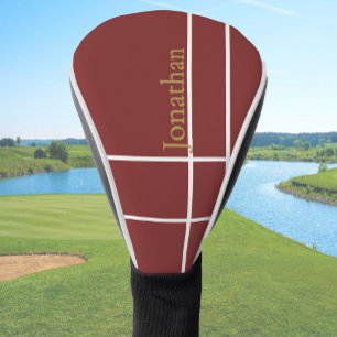 Simple dark red and gold minimalist custom name golf head cover