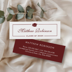 Simple Dark Red and White Graduation Graduate Mini Business Card