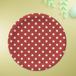 Simple Dark Red Big White Polka Dot Pattern  Paper Plate