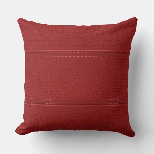 Simple Dark Red Faux Leather Look Pattern Cushion (Front)