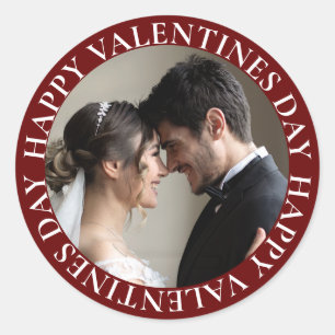 Simple Dark Red Photo Valentine's Day  Classic Round Sticker