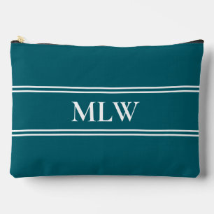 Simple Dark Teal and White Monogram Template Accessory Pouch