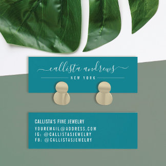 Simple Dark Teal White Script Earring Display Card