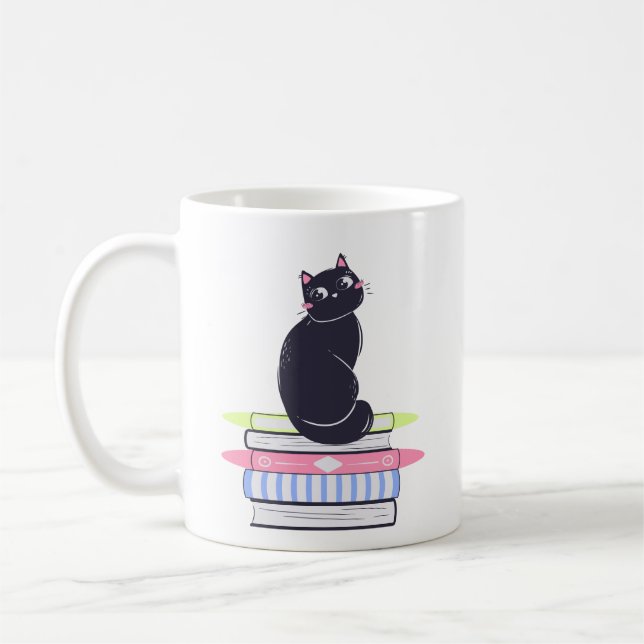 Simple Dash Charm Adorable Black Cat Colourful Boo Coffee Mug (Left)