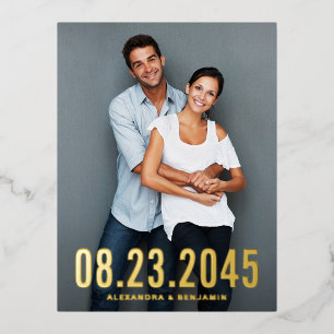 Simple Date Typography Save the Date Photo Foil Invitation Postcard