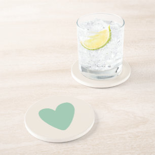 Simple Deafoam Mint Green Heart Sandstone Coaster