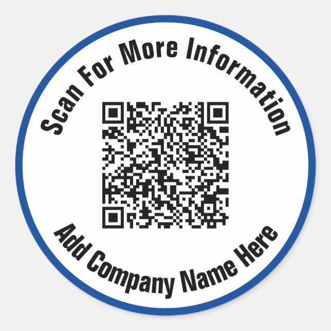 Simple Deep Blue and White Text Scan QR Code  Classic Round Sticker (Front)