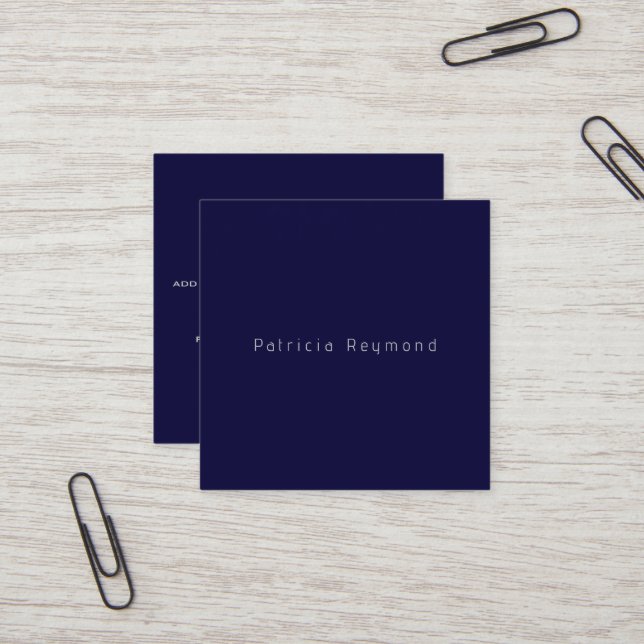 Simple deep-blue Minimalist Square Business Card (Front/Back In Situ)