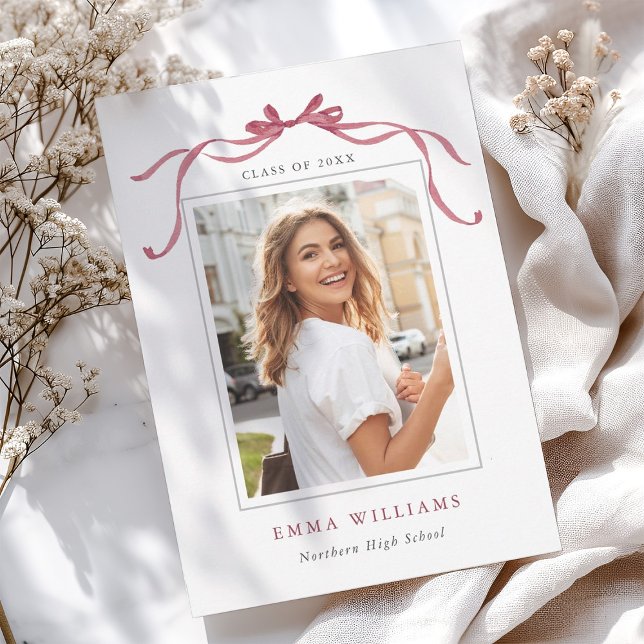 Simple Deep Blush Ribbon Bow Graduation  Announcement (Creator Uploaded)