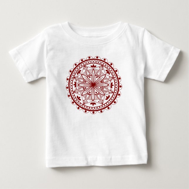 Simple Deep Red Mandala Baby T-Shirt (Front)