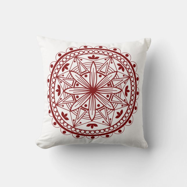 Simple Deep Red Mandala Cushion (Front)