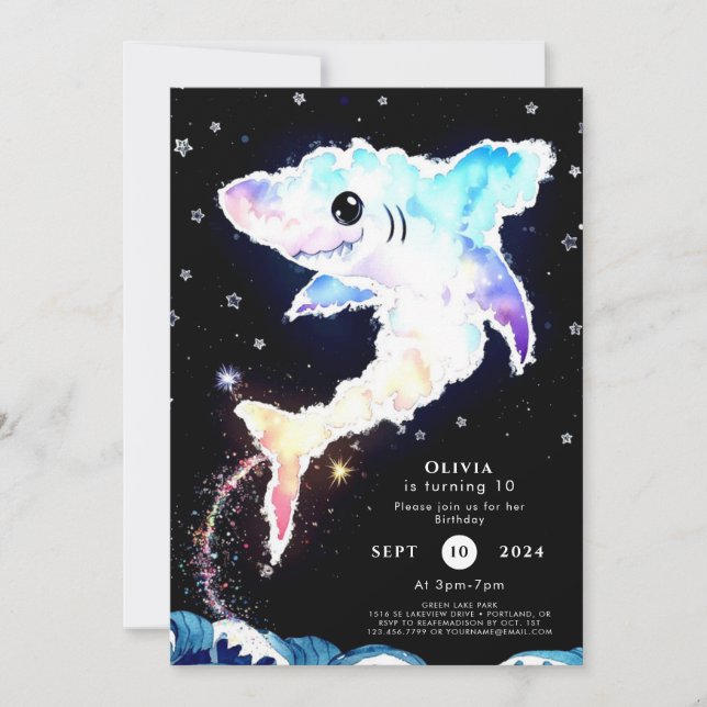 Simple Deepsea Blue Shark Birthday Invitation (Front)
