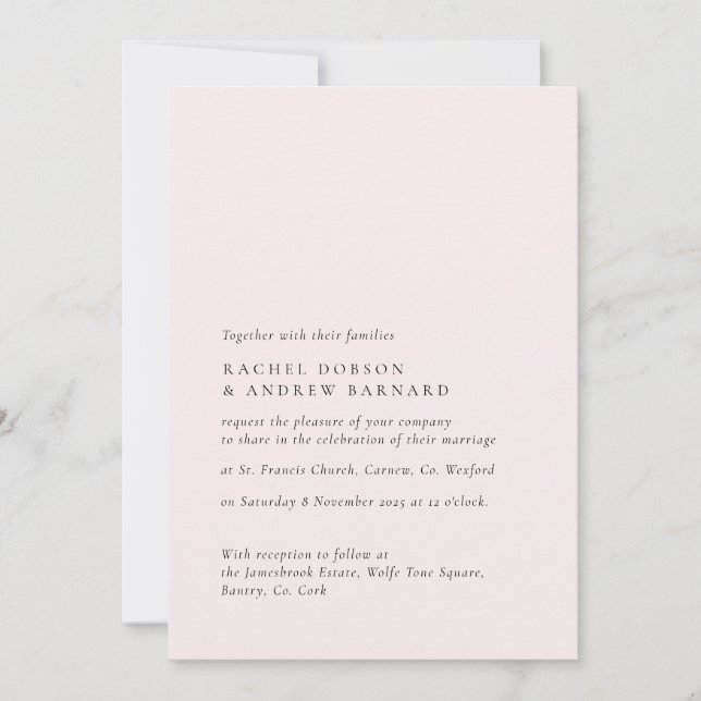 Simple Delicate Blush Romantic Soft Rose Pink  Invitation (Front)