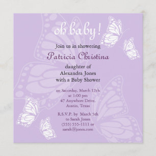 Simple Delicate Butterfly Purple Baby Shower Party Invitation