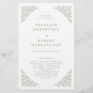 Simple Delicate Floral Sage Green Wedding Program