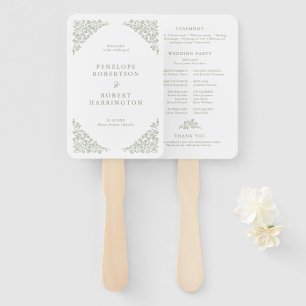 Simple Delicate Floral Sage Green Wedding Program Hand Fan