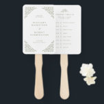 Simple Delicate Floral Sage Green Wedding Timeline Hand Fan<br><div class="desc">Elegant wedding timeline hand fan features a minimalist design with a delicate floral border, perfectly suited for formal weddings. The classic typography and customisable text make it a timeless choice for couples seeking sophisticated, personalised wedding stationery. For customisation or additional products featuring this design, please feel free to contact me....</div>