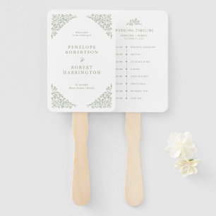 Simple Delicate Floral Sage Green Wedding Timeline Hand Fan