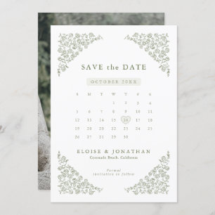 Simple Delicate Floral Timeless Sage Green Photo Save The Date