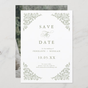 Simple Delicate Floral Timeless Sage Green Photo Save The Date