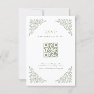 Simple Delicate Floral Timeless Sage Green QR Code RSVP Card