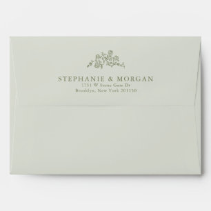 Simple Delicate Floral Timeless Sage Green Wedding Envelope